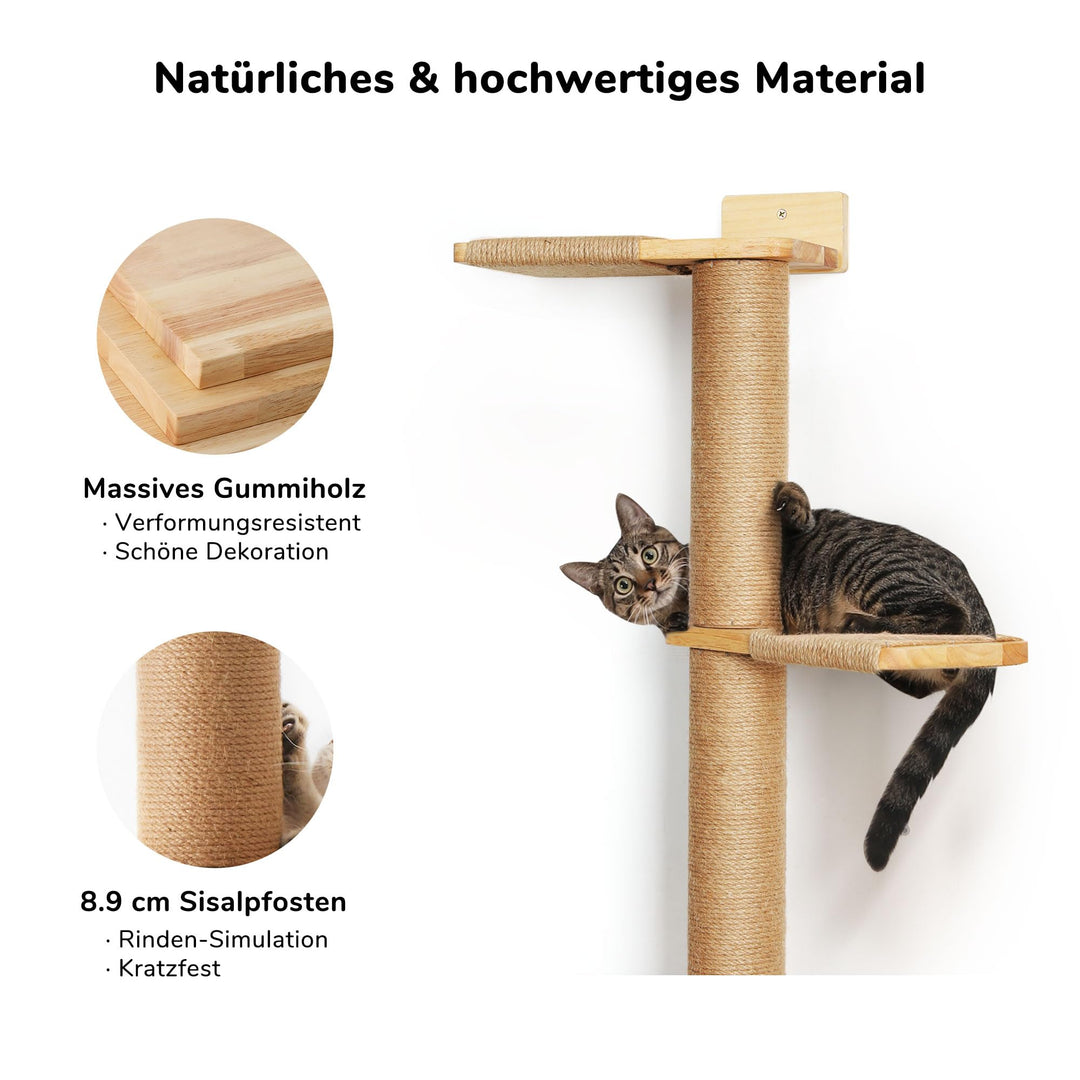 Katzenbaum Deckenhoch 206 cm Gummibaumholz Wandmontage 5 Etagen - Bild 4