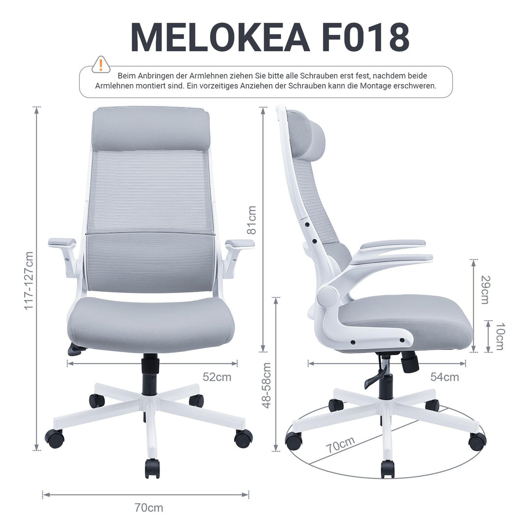 Bürostuhl Ergonomisch EN 1335 mit klappbaren Armlehnen Grau