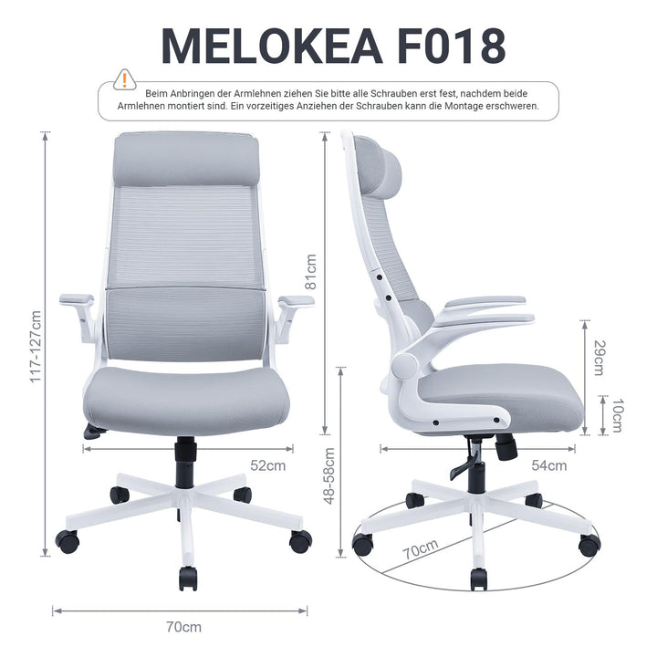 Bürostuhl Ergonomisch EN 1335 mit klappbaren Armlehnen Grau