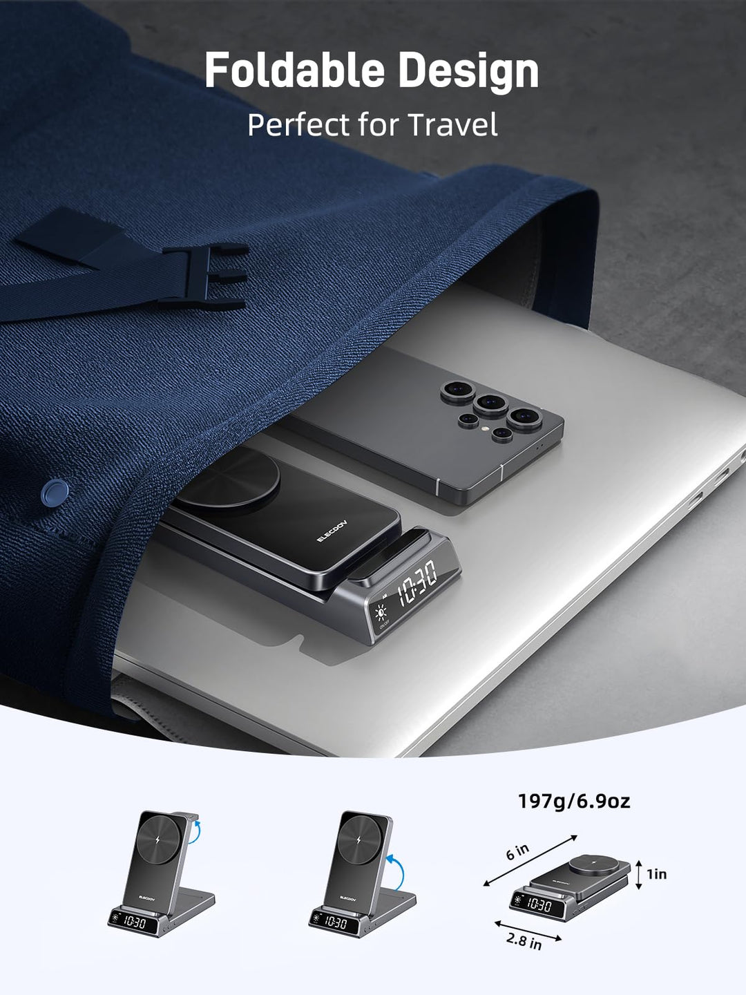 3-in-1 kabelloses Ladestation faltbar mit Digitaluhr fuer Samsung - Bild 4