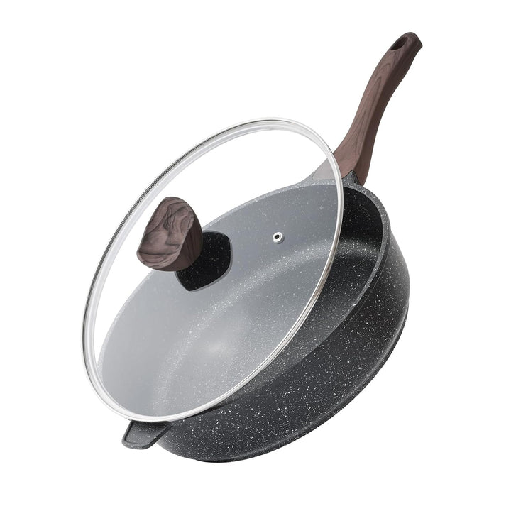 Tiefe Bratpfanne 30 cm Granit-Antihaftbeschichtung mit Glasdeckel Induktion