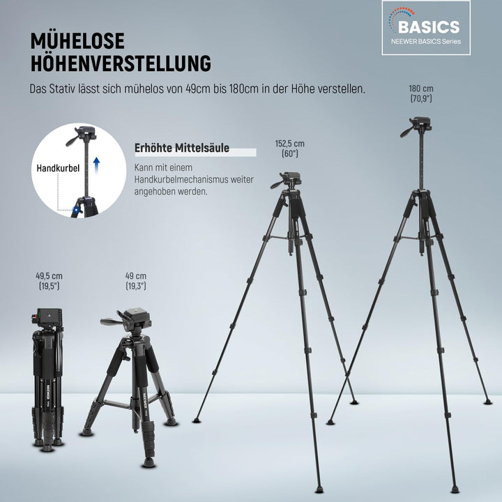 Kamera-Stativ Aluminium 2-in-1 mit Einbein 177cm 3-Wege-Kopf - Bild 2