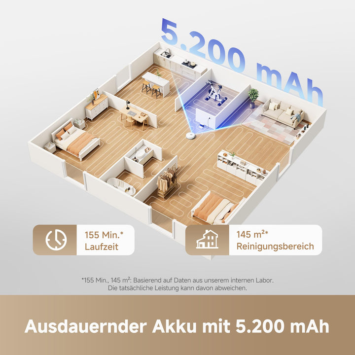 Saugroboter mit Wischfunktion 13.000 Pa Saugkraft für Teppich &amp; Hartboden - Bild 6