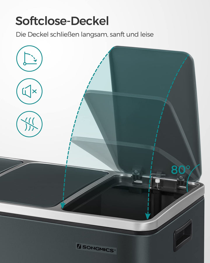Mülleimer Küche 3 Fächer je 18L Stahl Softclose-Deckel grüngrau - Bild 6