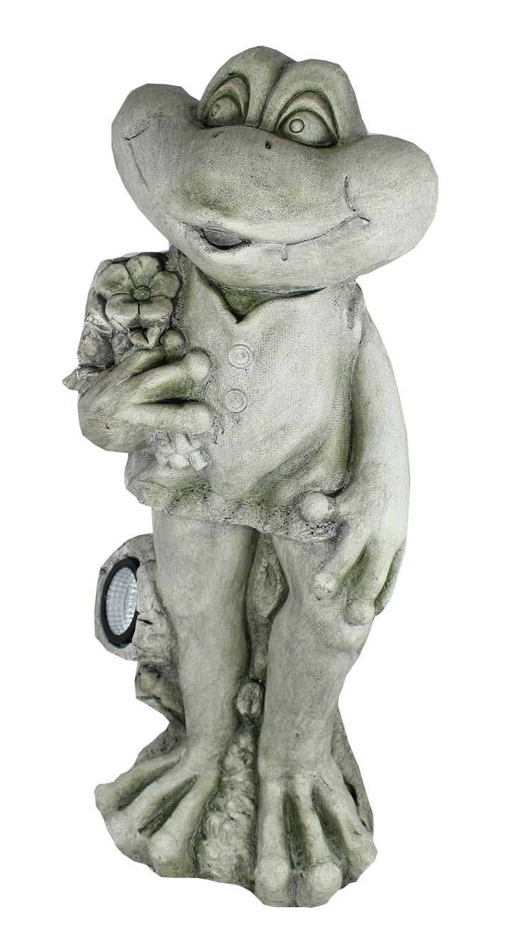Solar Gartenfigur Frosch 66 cm Magnesia Steinoptik LED Dämmerungssensor - Bild 2