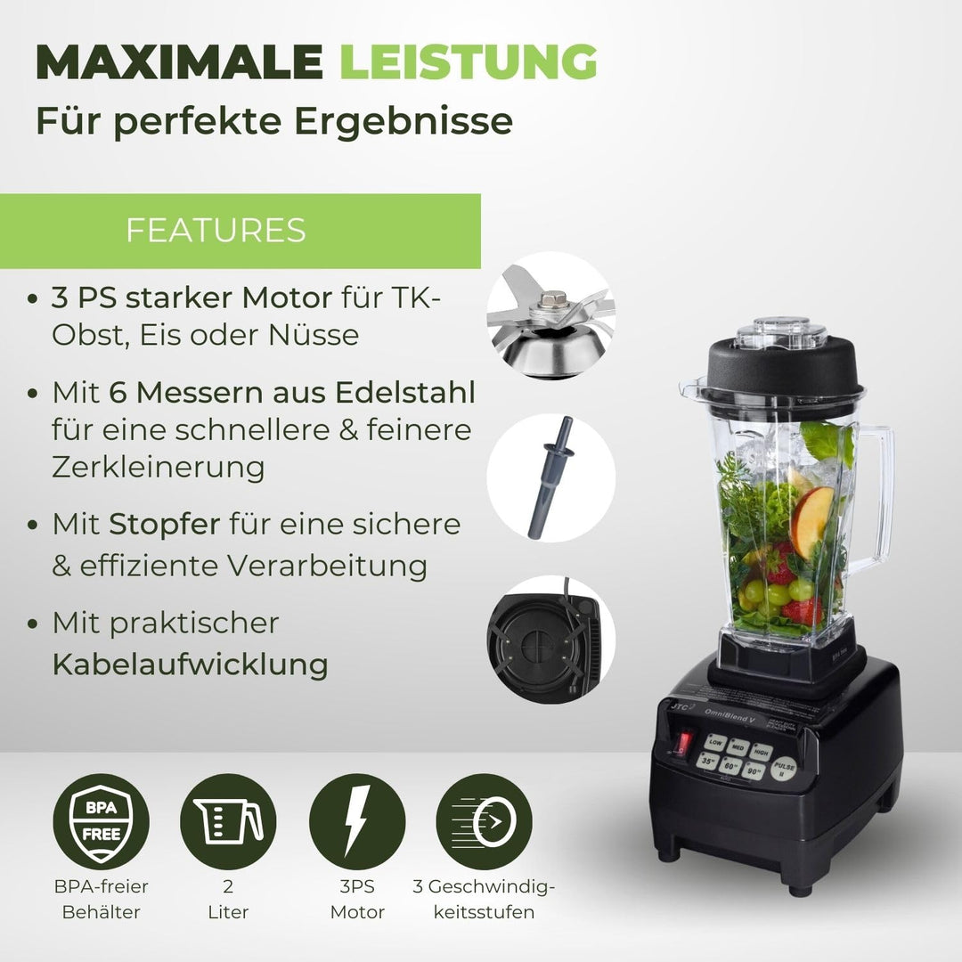Standmixer 2L BPA-frei 3-PS-Motor 6-Klingen Edelstahl für Smoothies - Bild 3