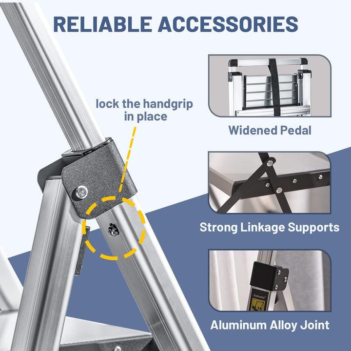 Trittleiter 3 Stufen klappbar Aluminium mit ausziehbarem Handlauf - Bild 4