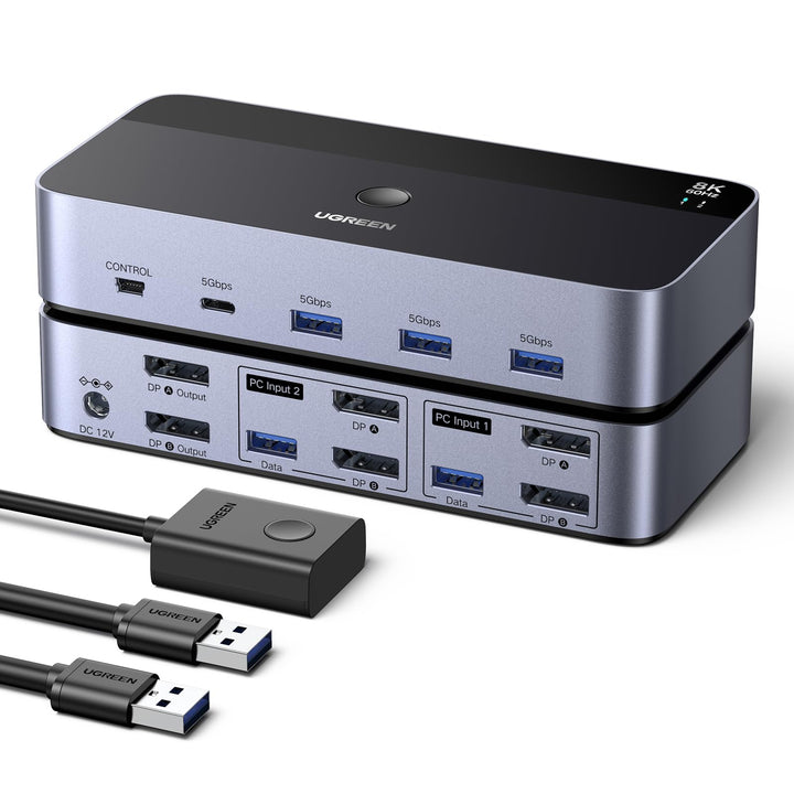 DisplayPort KVM Switch Dual Monitor 8K60Hz 4x USB 3.0 fuer 2 PCs