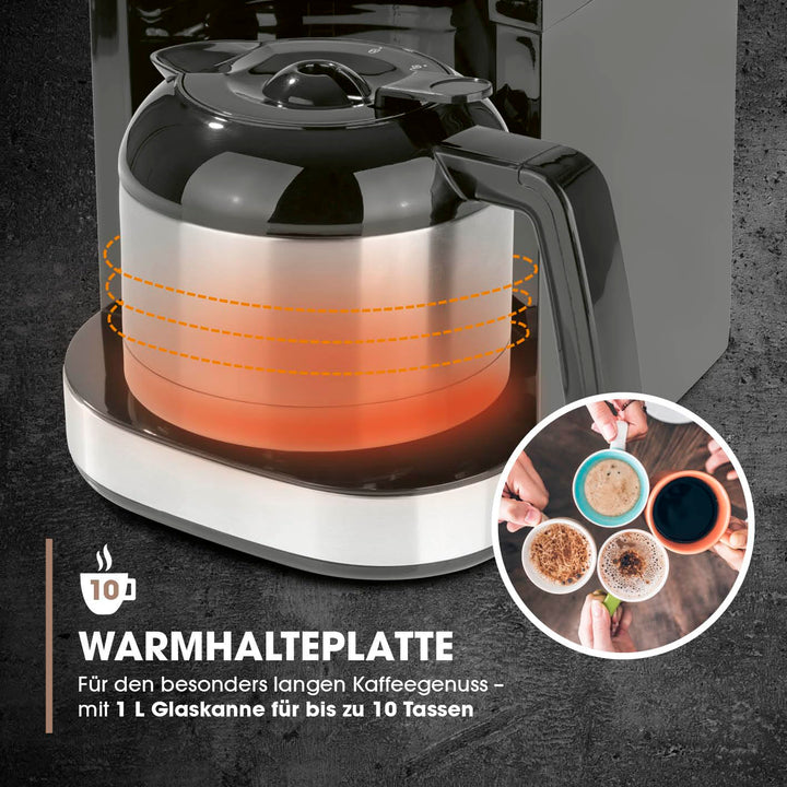 Filterkaffeemaschine mit Kegelmahlwerk Edelstahl 10 Tassen Timer - Bild 3