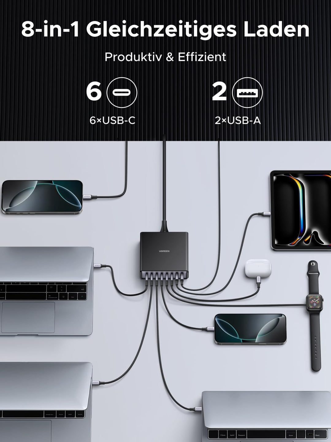 USB-C Ladestation 200W 8-Port für Laptop Tablet Smartphone - Bild 4