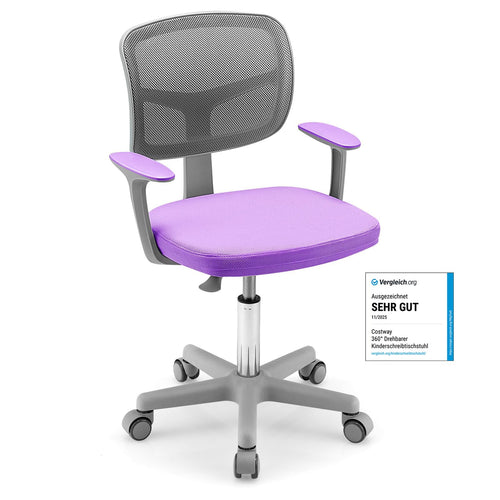 Kinderschreibtischstuhl höhenverstellbar 40-54 cm, 360° drehbar, Violett