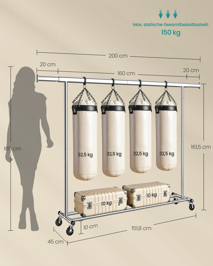 Kleiderständer auf Rollen ausziehbar 160–200 cm bis 150 kg - Bild 7