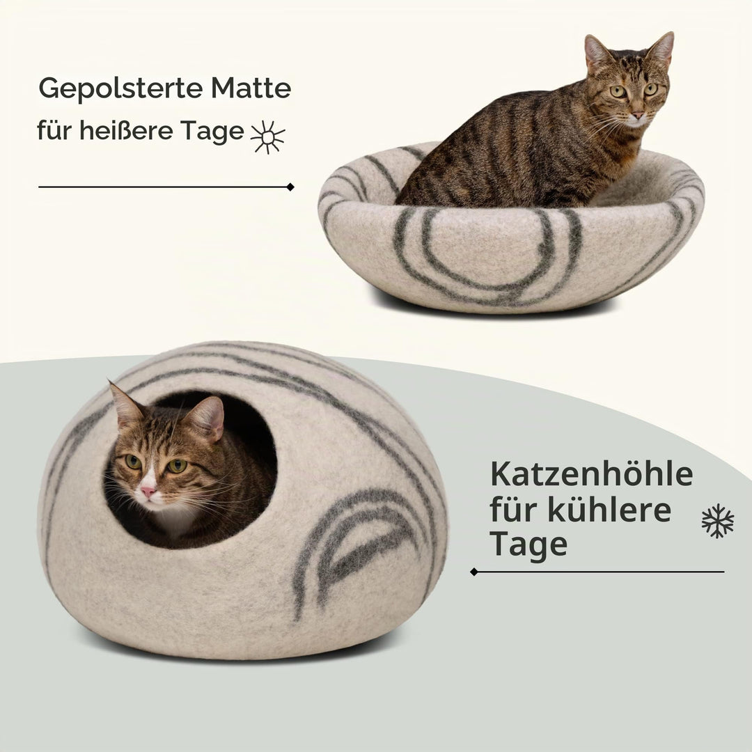 Katzenbett Merinowolle handgefilzt 2-in-1 Höhle &amp; Bett - Bild 4