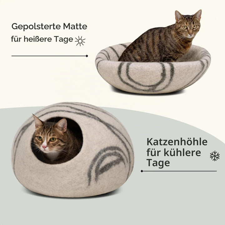 Katzenbett Merinowolle handgefilzt 2-in-1 Höhle &amp; Bett - Bild 4