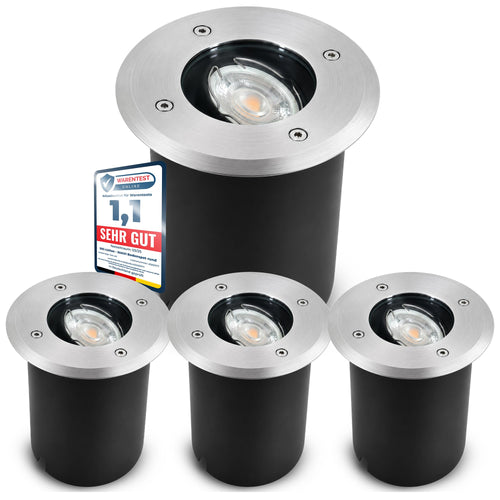 Bodeneinbaustrahler schwenkbar rund GU10 IP67 Edelstahl 4er-Set