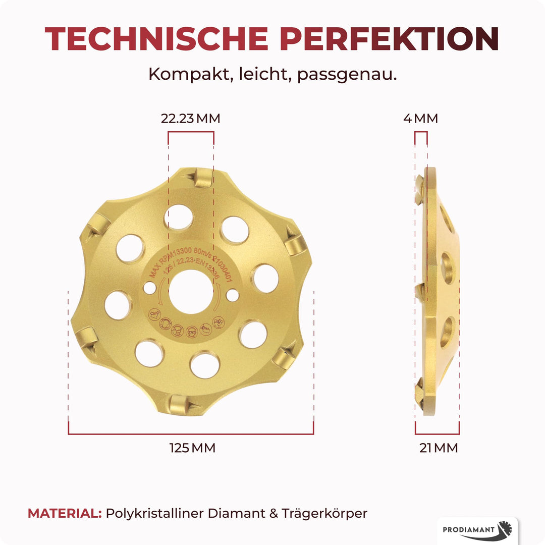 Diamantschleiftopf PKD 125mm 6 Segmente für Winkelschleifer Beton - Bild 5
