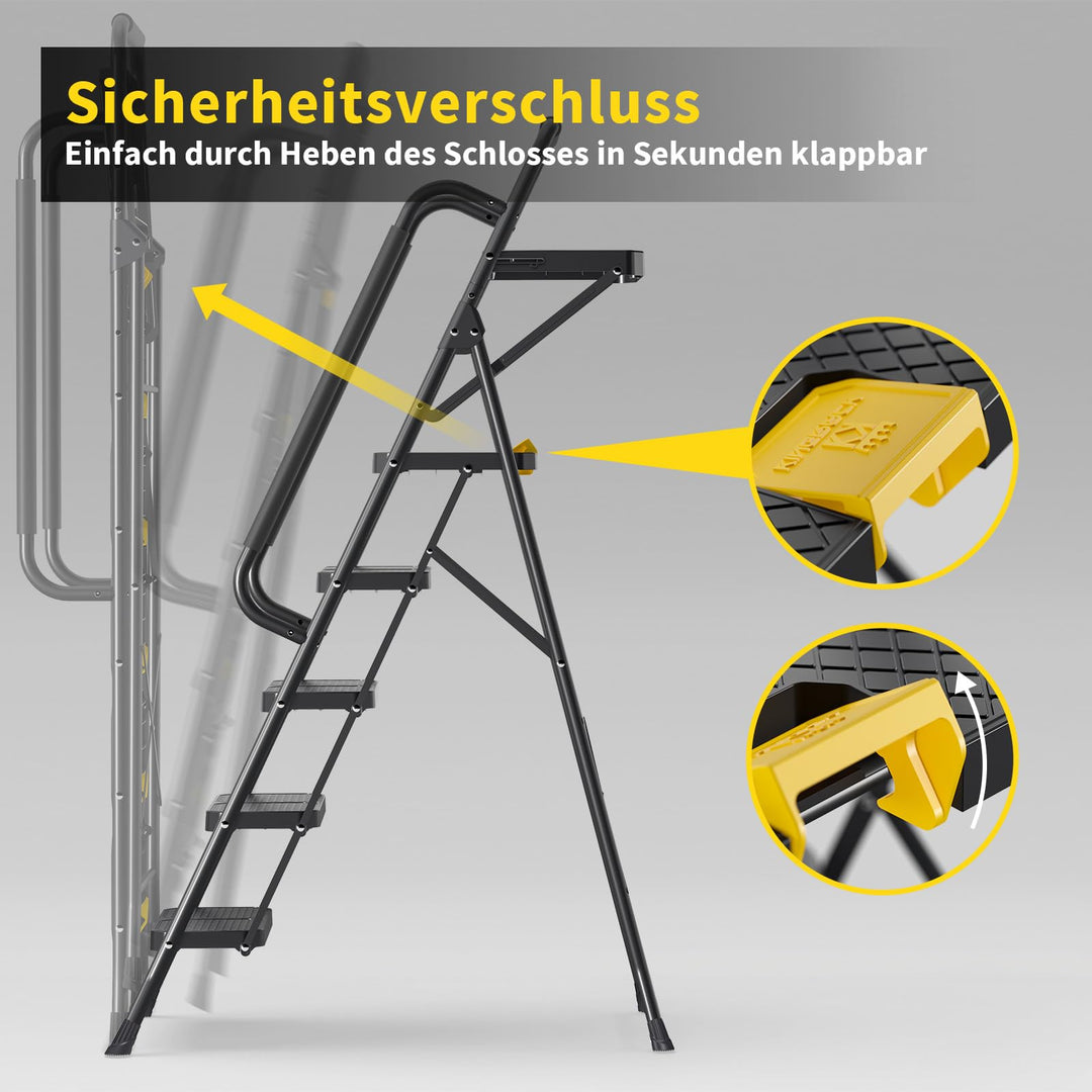 Klapptreppe 5 Stufen mit Werkzeugablage und 3 Handläufen - Bild 3