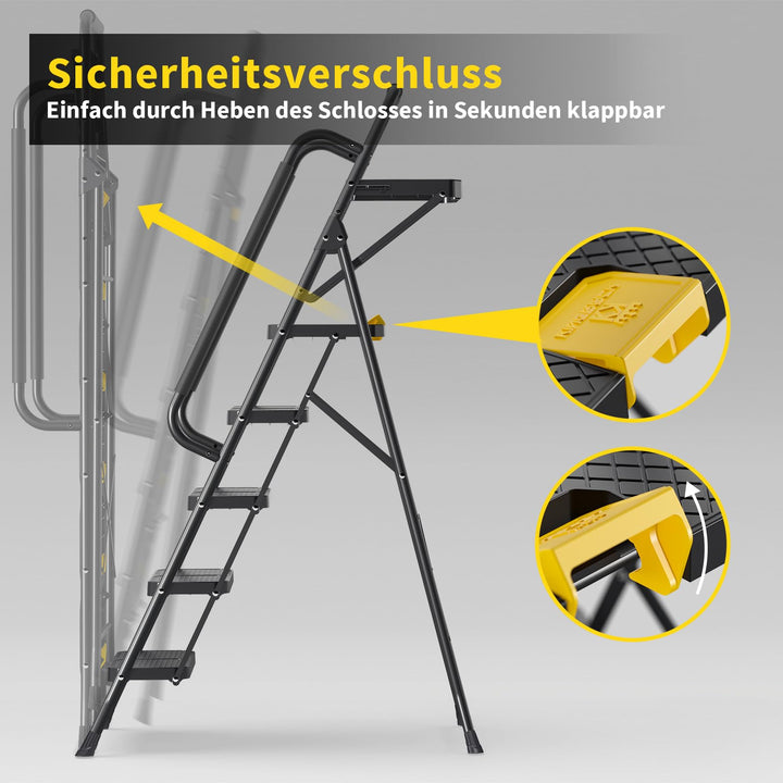 Klapptreppe 5 Stufen mit Werkzeugablage und 3 Handläufen - Bild 3