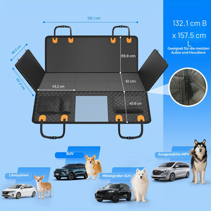 Hundedecke Auto Rücksitz mit Hartboden Seitenschutz 131x62cm - Bild 6