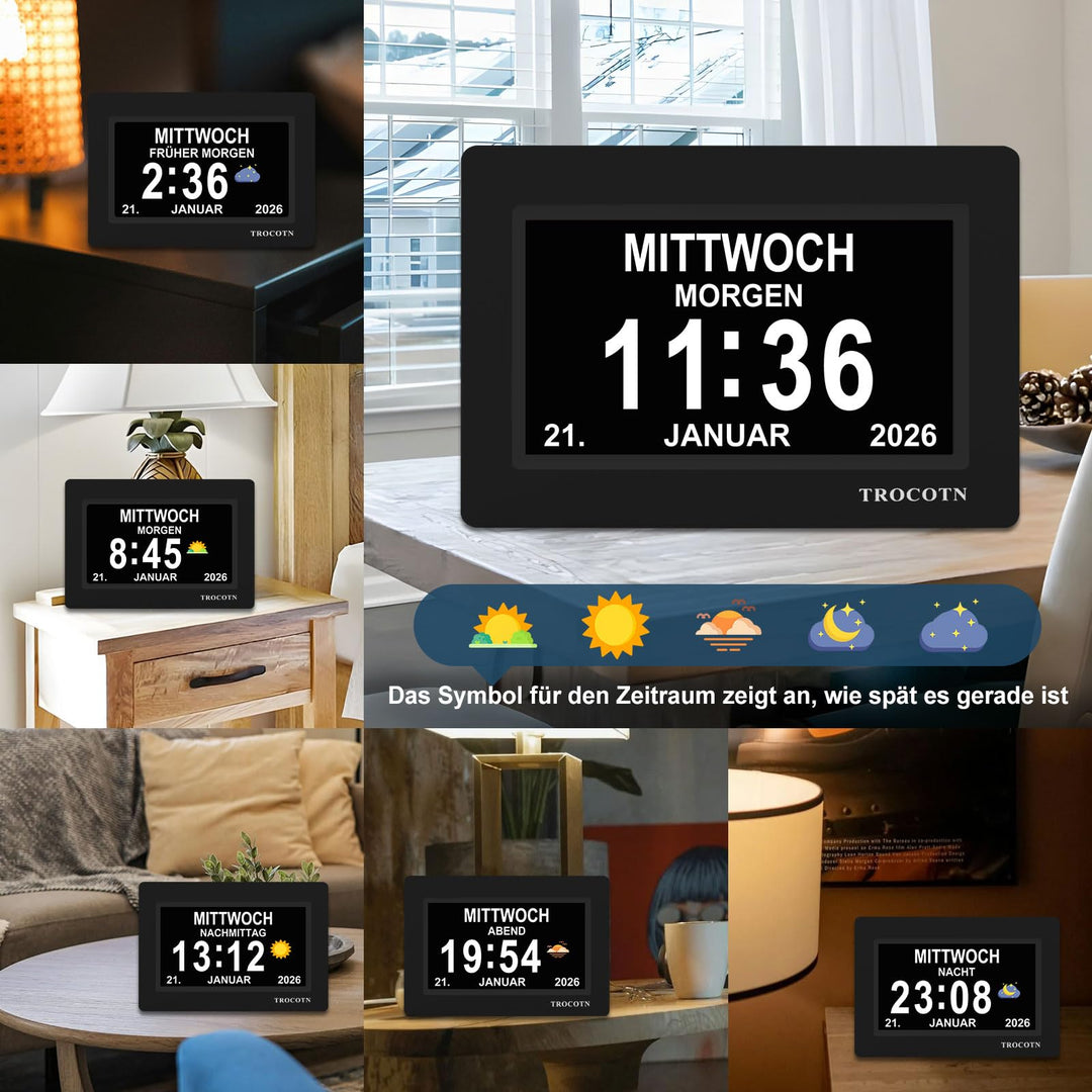 Digitale Tagesuhr Senioren 7 Zoll Grosses Display Wecker Wanduhr - Bild 3