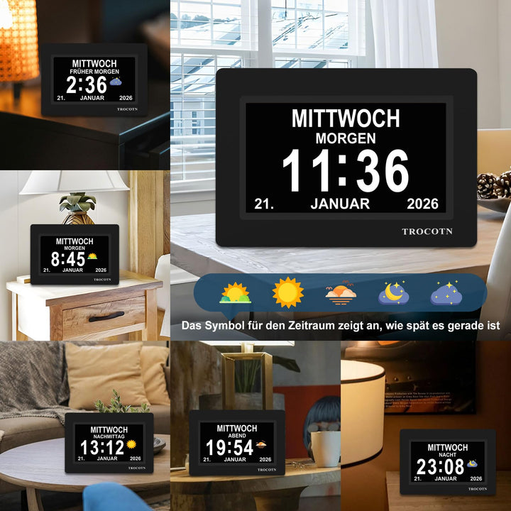 Digitale Tagesuhr Senioren 7 Zoll Grosses Display Wecker Wanduhr - Bild 3
