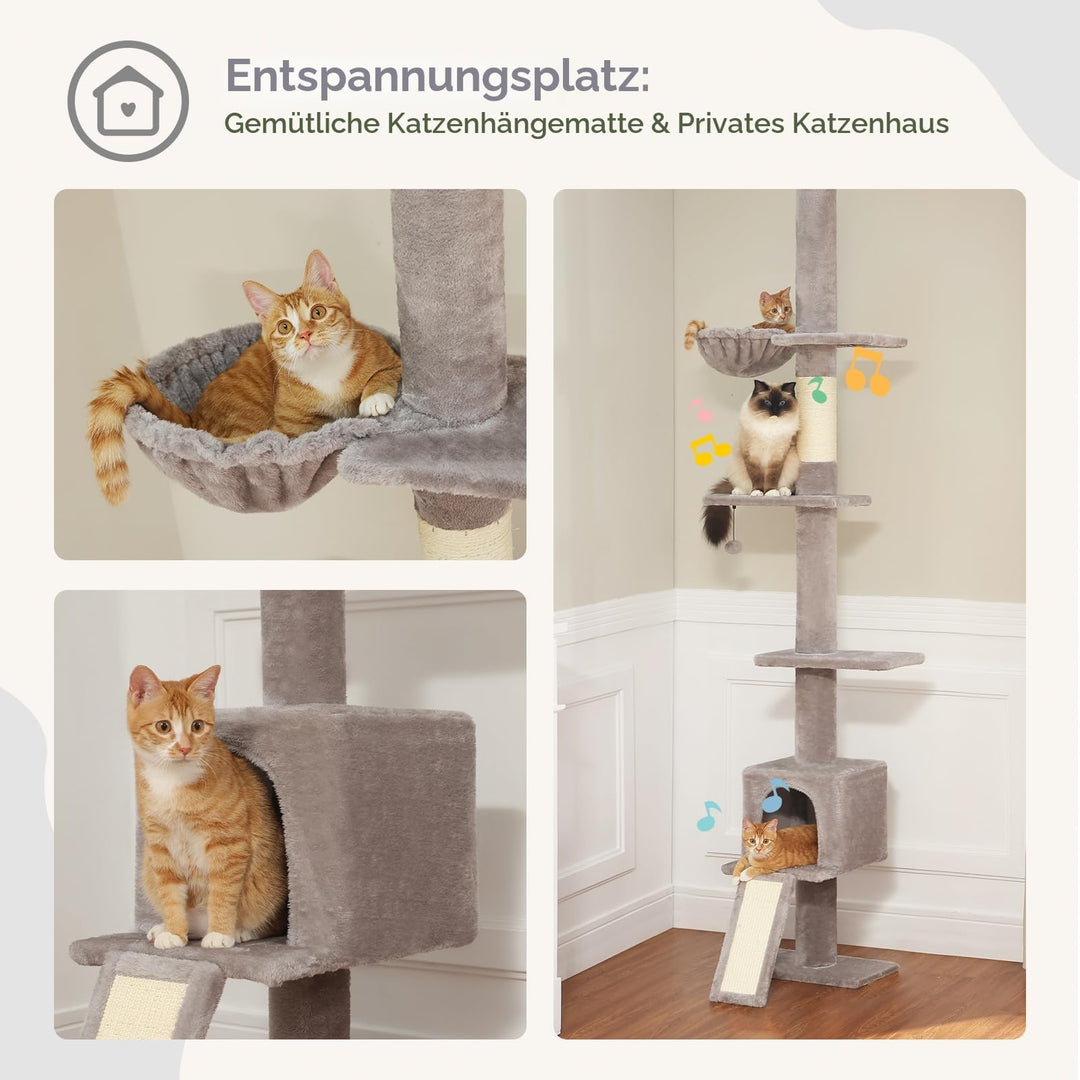 Kratzbaum Boden bis Decke höhenverstellbar 216-273 cm für 2-4 Katzen - Bild 7