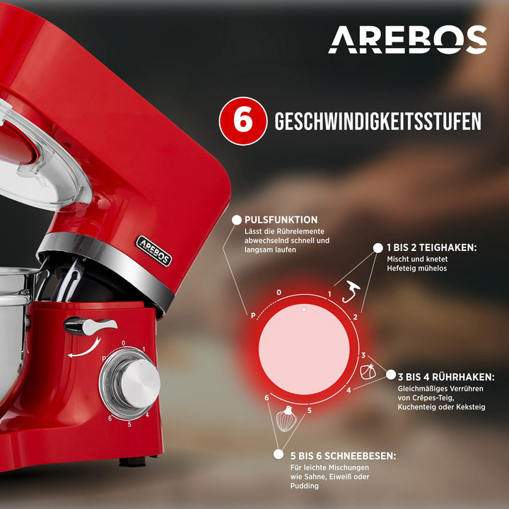 Küchenmaschine 1500W Rot 2 Edelstahlschüsseln Planetenrührsystem - Bild 2