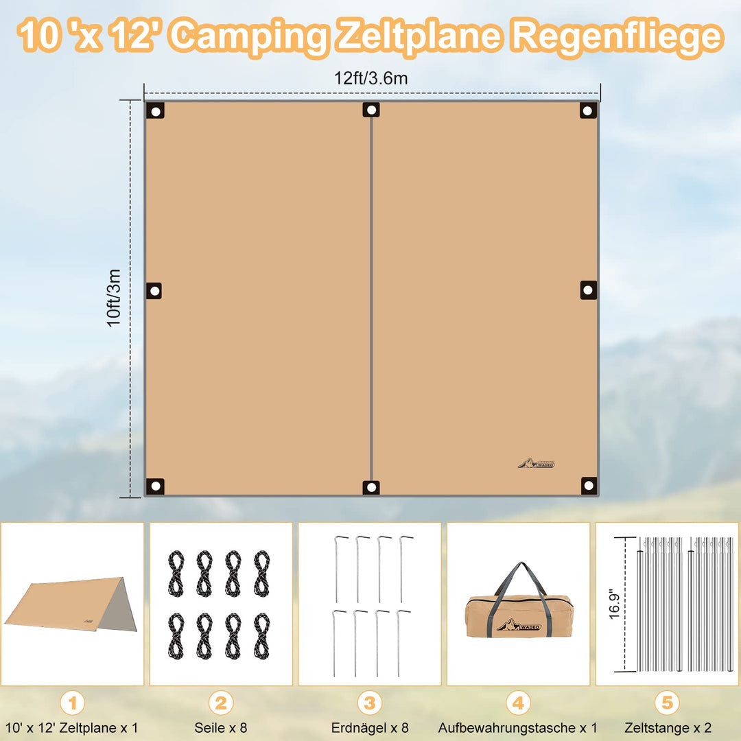 Camping Tarp 4x3m wasserdicht Ripstop Polyester mit Zubehör - Bild 2