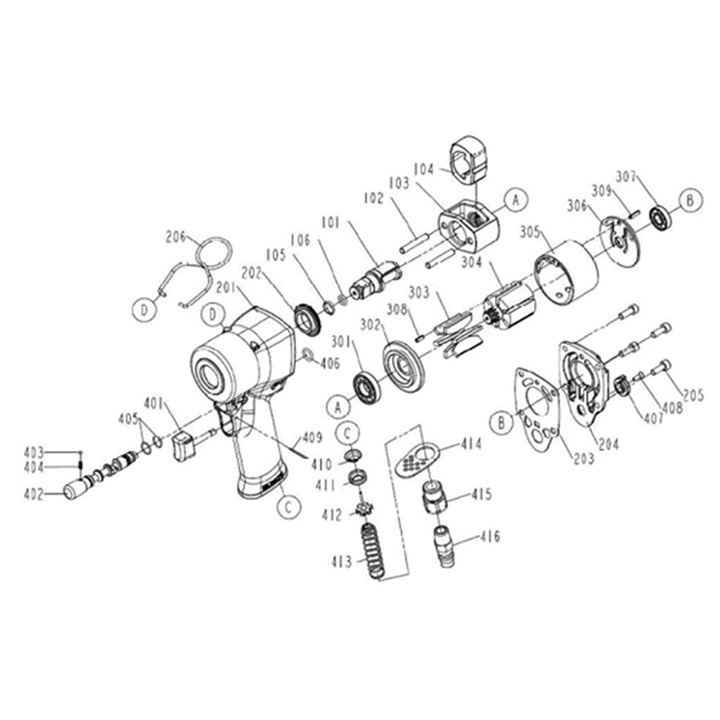Druckluft-Schlagschrauber kompakt 3 Stufen mit Balance-Haken - Bild 5