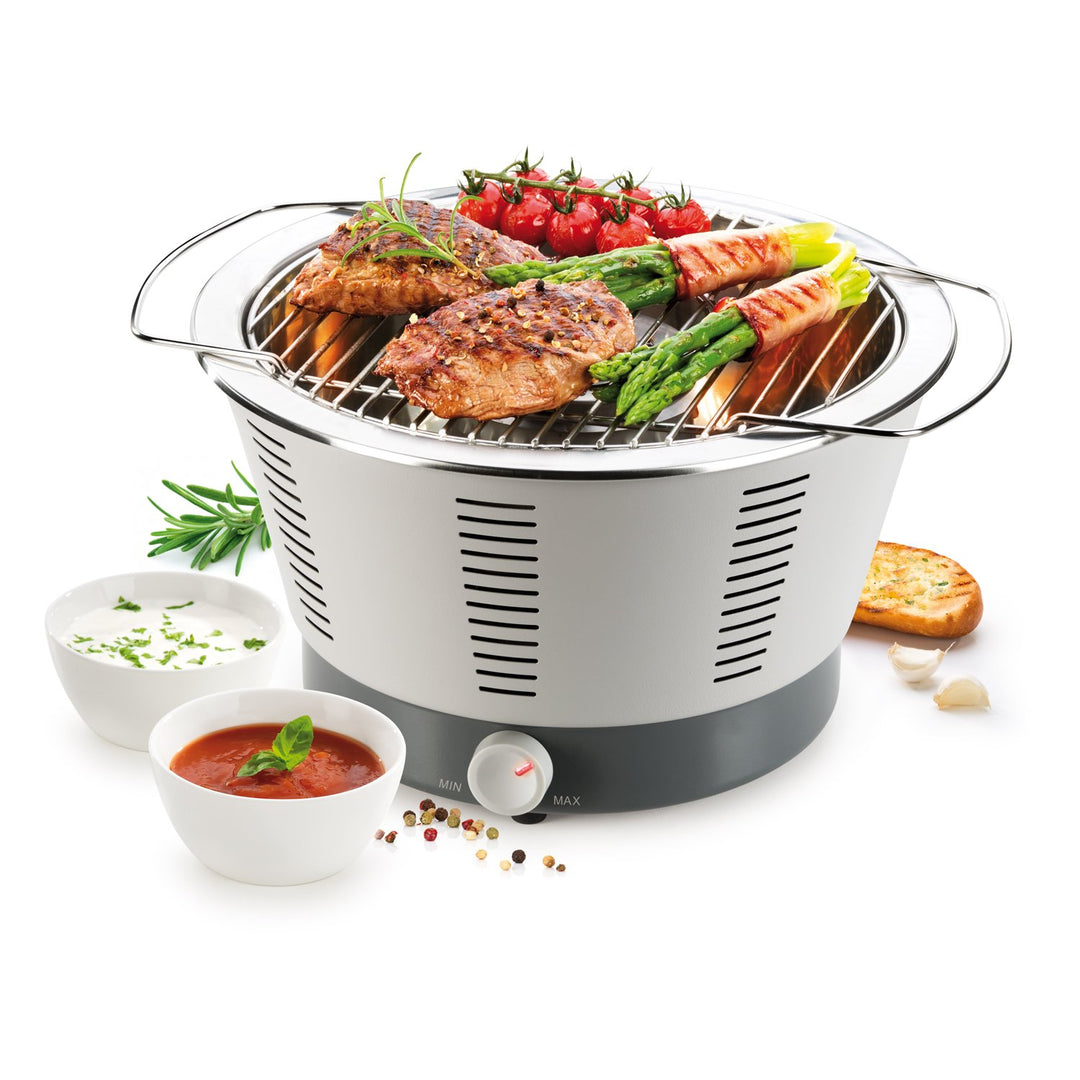 Holzkohlegrill tragbar mit Turbo-Lüfter, rauchfrei, Edelstahlrost