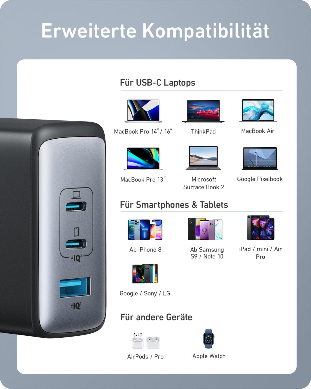 USB-C Ladegerät 100W GaN II 3-Port kompakt für Laptop - Bild 7