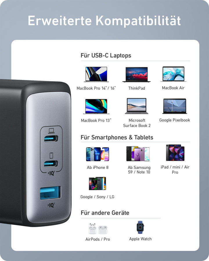 USB-C Ladegerät 100W GaN II 3-Port kompakt für Laptop - Bild 7