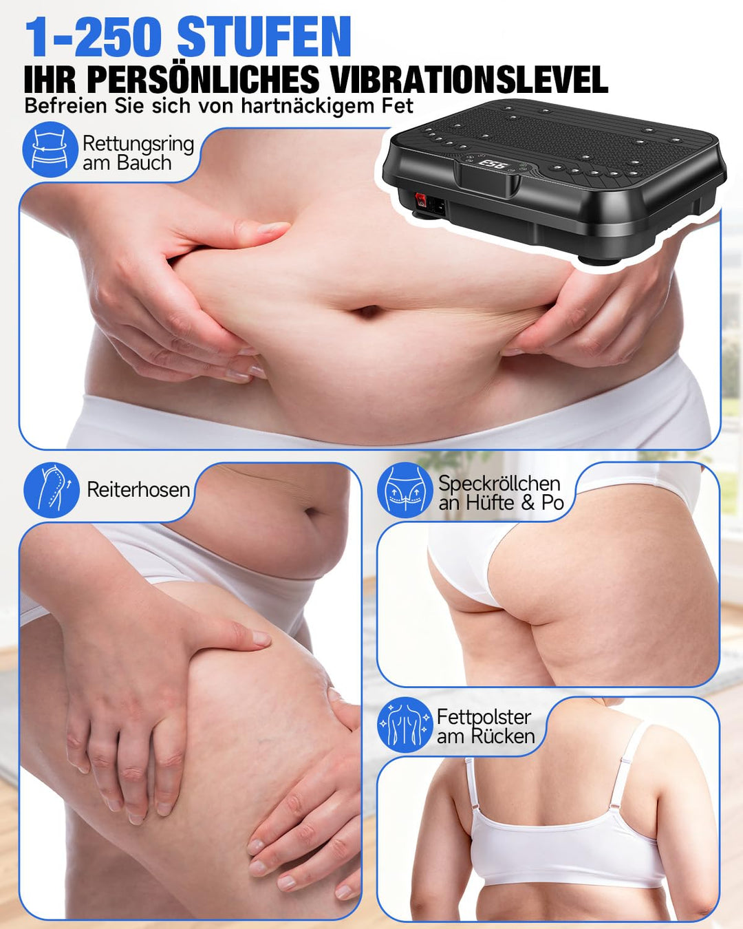 Vibrationsplatte mit 250 Stufen und Zugseil für Heimtraining - Bild 2