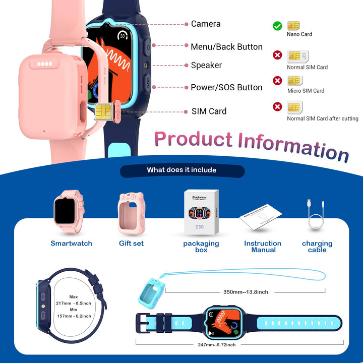 Kinder-Smartwatch 4G GPS SOS-Notruf Videoanruf Touchscreen Rosa - Bild 8