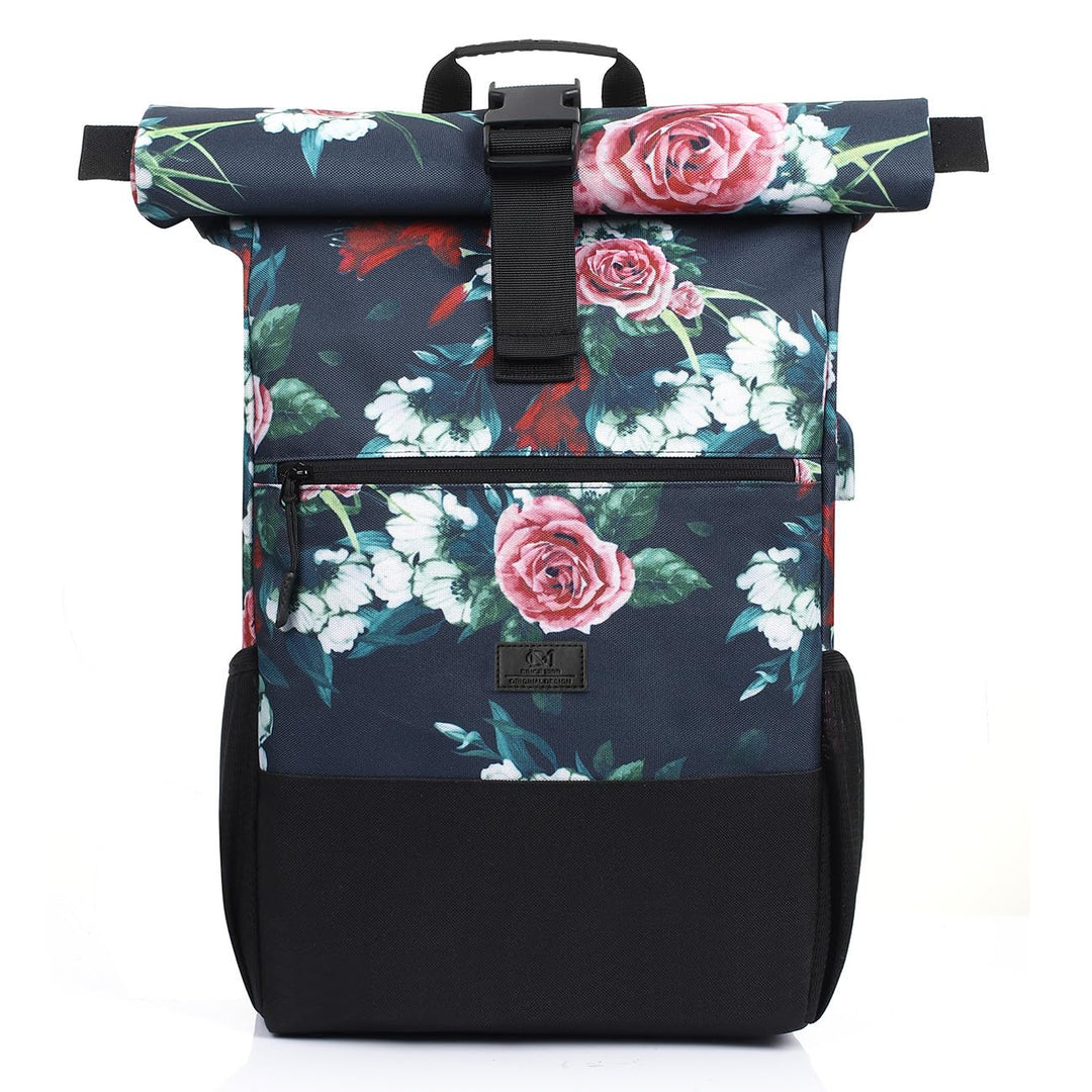 Rolltop Rucksack 17 Zoll Laptop Blumenmuster 18-26 L Damen Herren