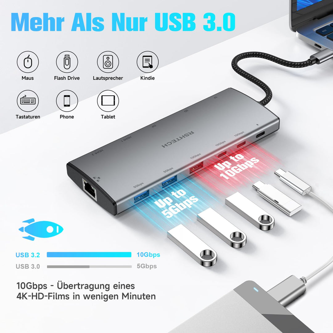 USB-C Hub 12-in-1 mit 2x HDMI 4K Triple Display Dockingstation - Bild 5