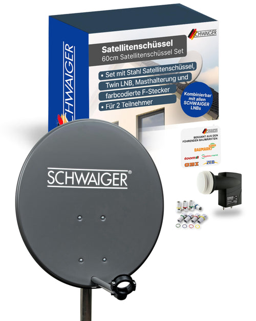 Satellitenschüssel Komplettset Stahl Ø 60 cm anthrazit für 2 Receiver