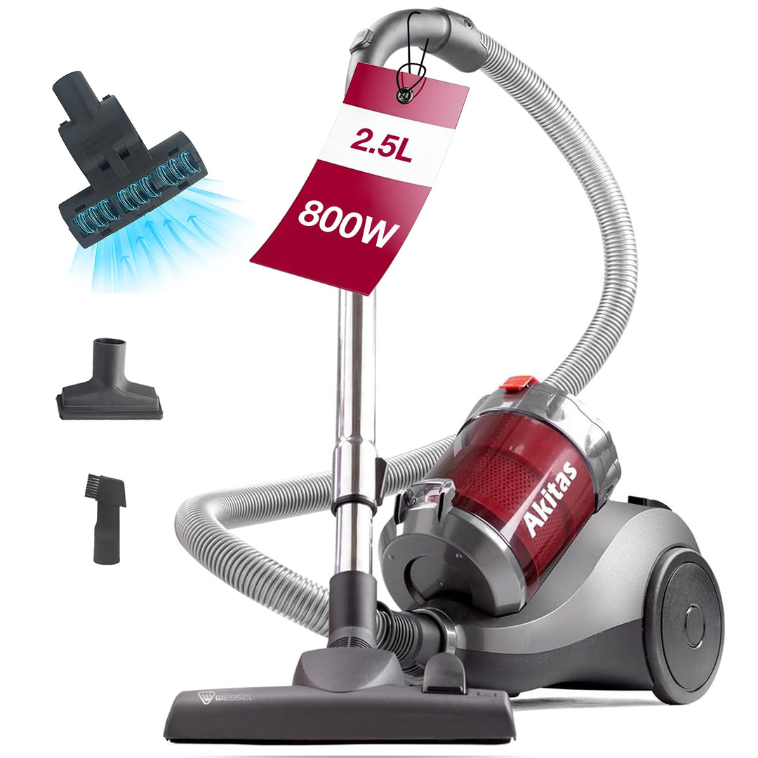 Beutellosem Staubsauger 800W mit 2-in-1-Bürstenkopf für Hartboden und Teppich
