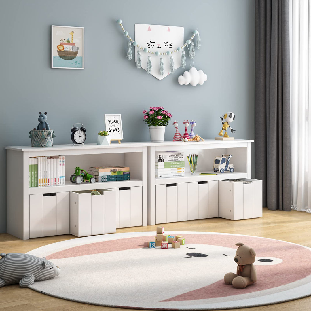 Kinderregal mit 3 Schubladen auf Rollen MDF weiss 102x33x62 cm - Bild 4