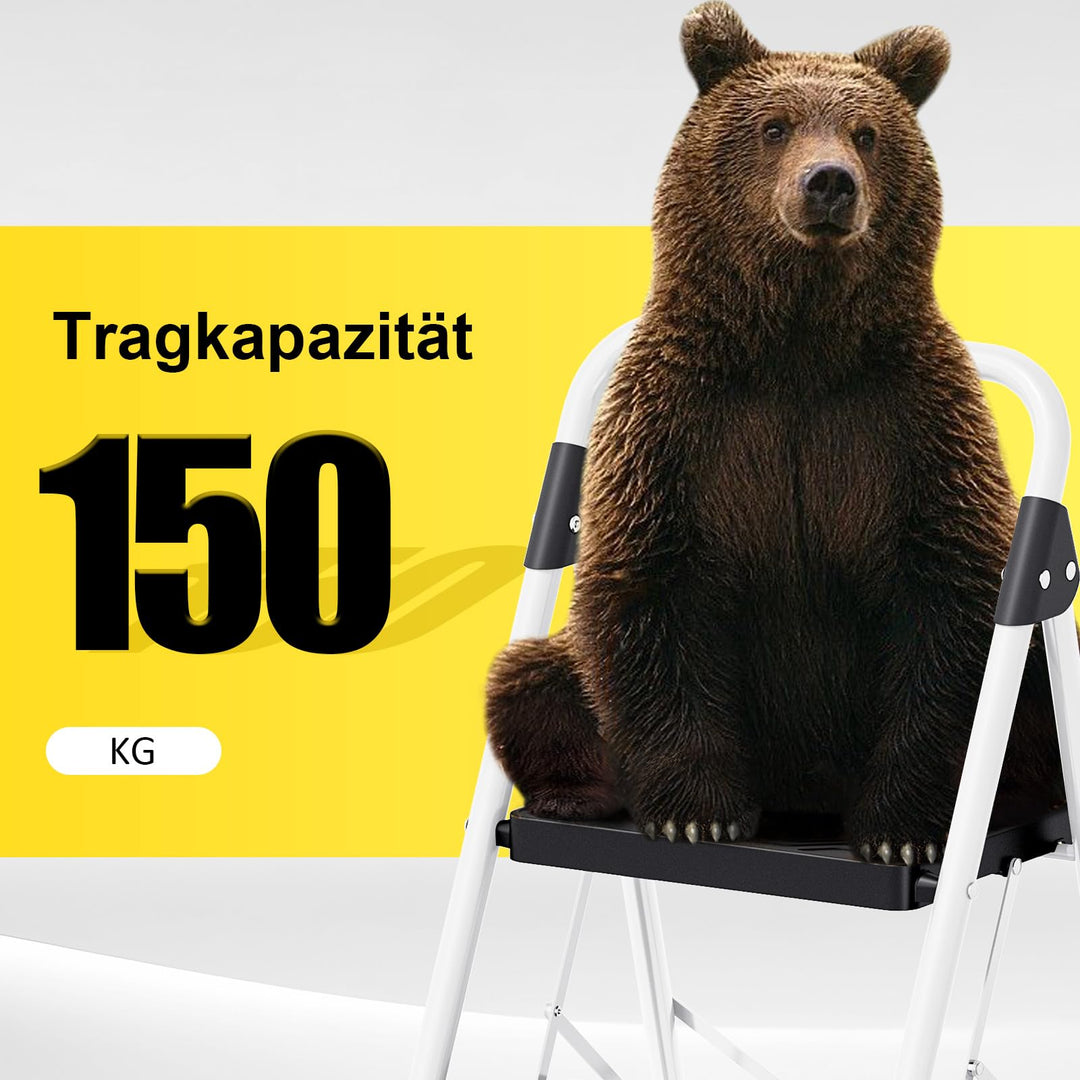 Trittleiter 3 Stufen klappbar mit Sicherheitsschloss 150 kg Stahl - Bild 4