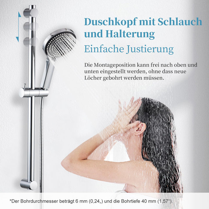Duschstangen-Set Chrom 70cm mit Handbrause 6 Strahlarten und Schlauch - Bild 2
