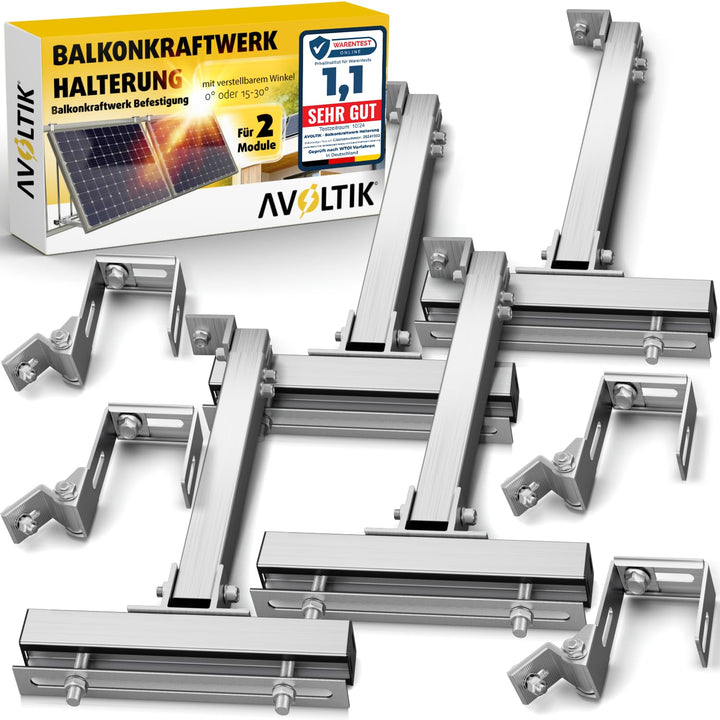 Balkonkraftwerk Halterung eckig Aluminium 0-30° neigbar für 2 Solarmodule