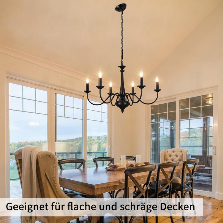 Kronleuchter Vintage 6-flammig Metall matt schwarz höhenverstellbar - Bild 5