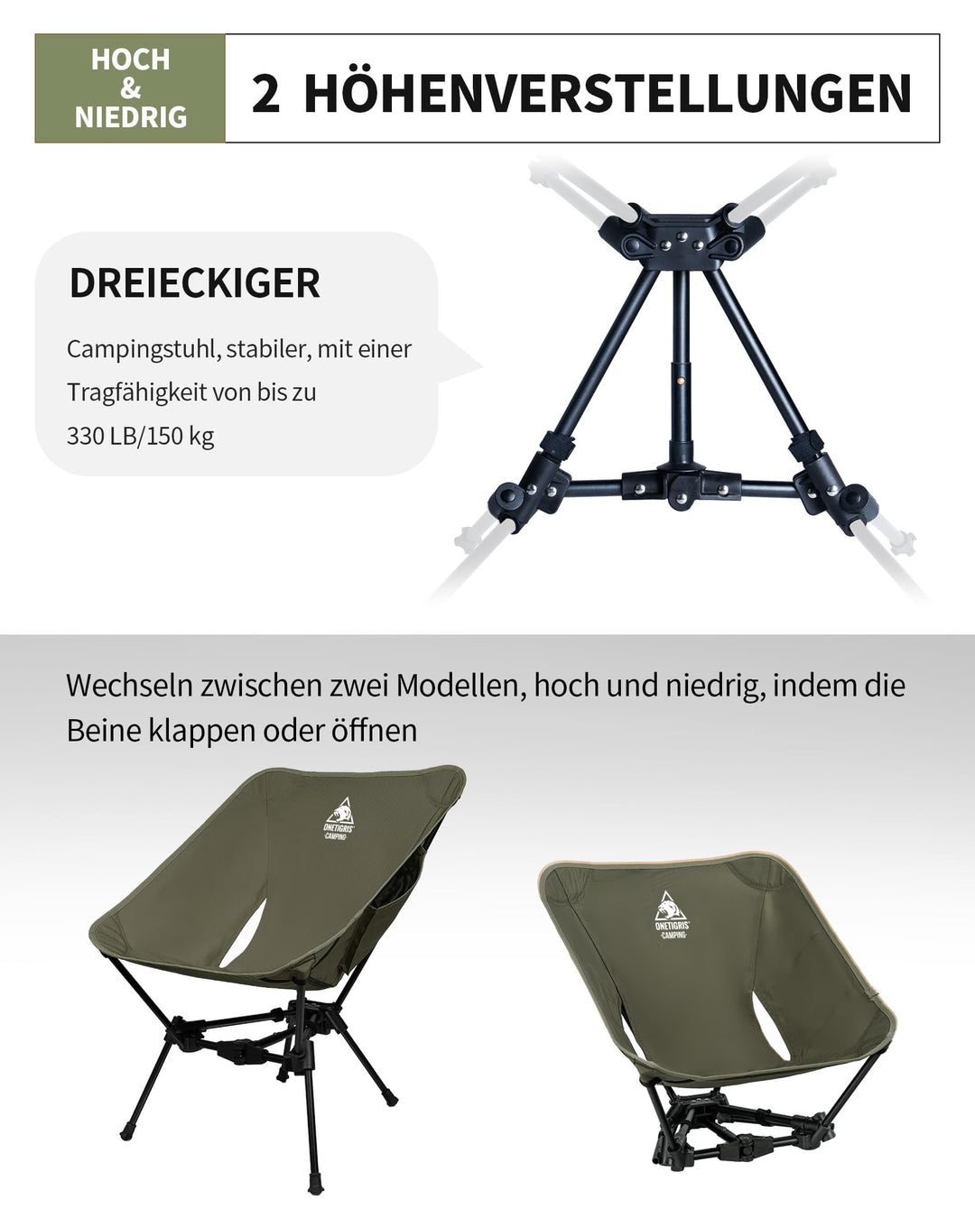 Campingstuhl faltbar 7075-Alu Dreiecksrahmen 150 kg Tragkraft - Bild 7
