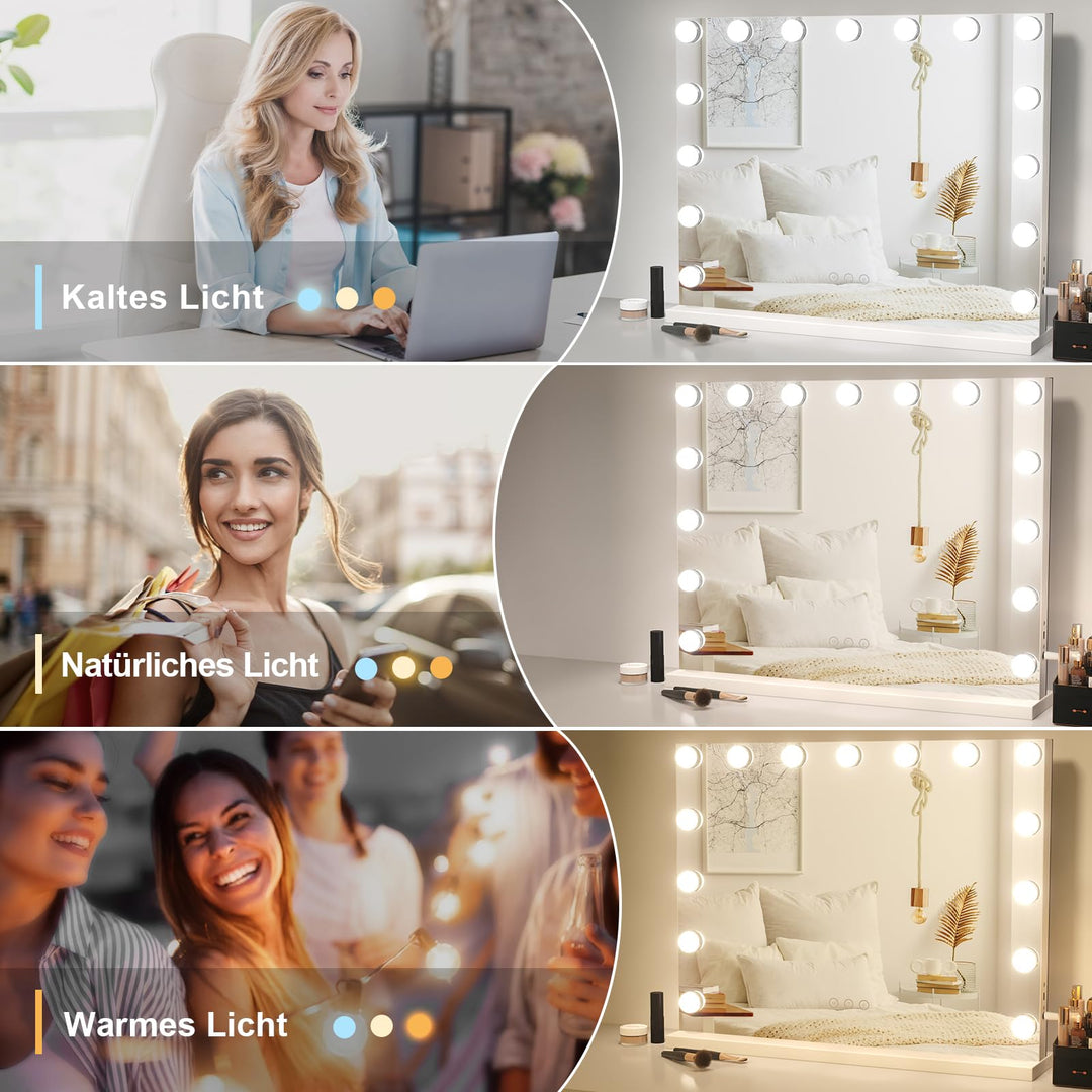 Hollywood Schminkspiegel 58x45cm mit 15 LED 3 Farbtemperaturen Touch - Bild 2