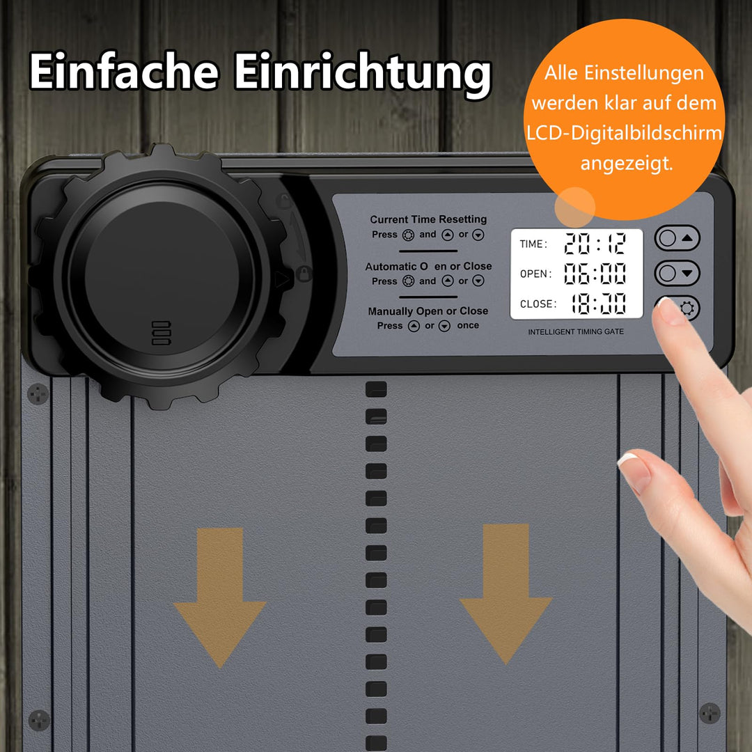 Hühnerklappe Aluminium mit Timer und Anti-Einklemm-Schutz batteriebetrieben - Bild 2