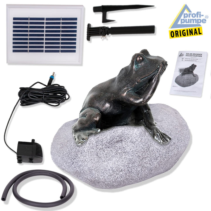Solar Teichpumpe Frosch-Figur Polyresin Wasserspiel Set mit Solarmodul - Bild 4