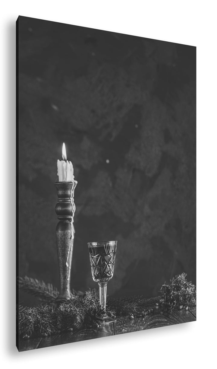 Leinwandbild Sektglas Kerze Schwarz-Weiss 80x60 cm Keilrahmen