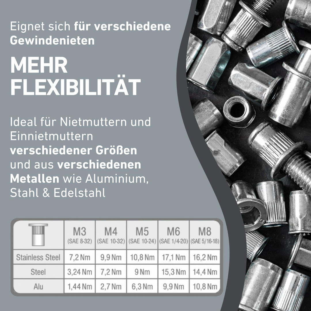 Nietmutternaufsatz für Akkuschrauber M3-M8 Alu Stahl Edelstahl - Bild 5
