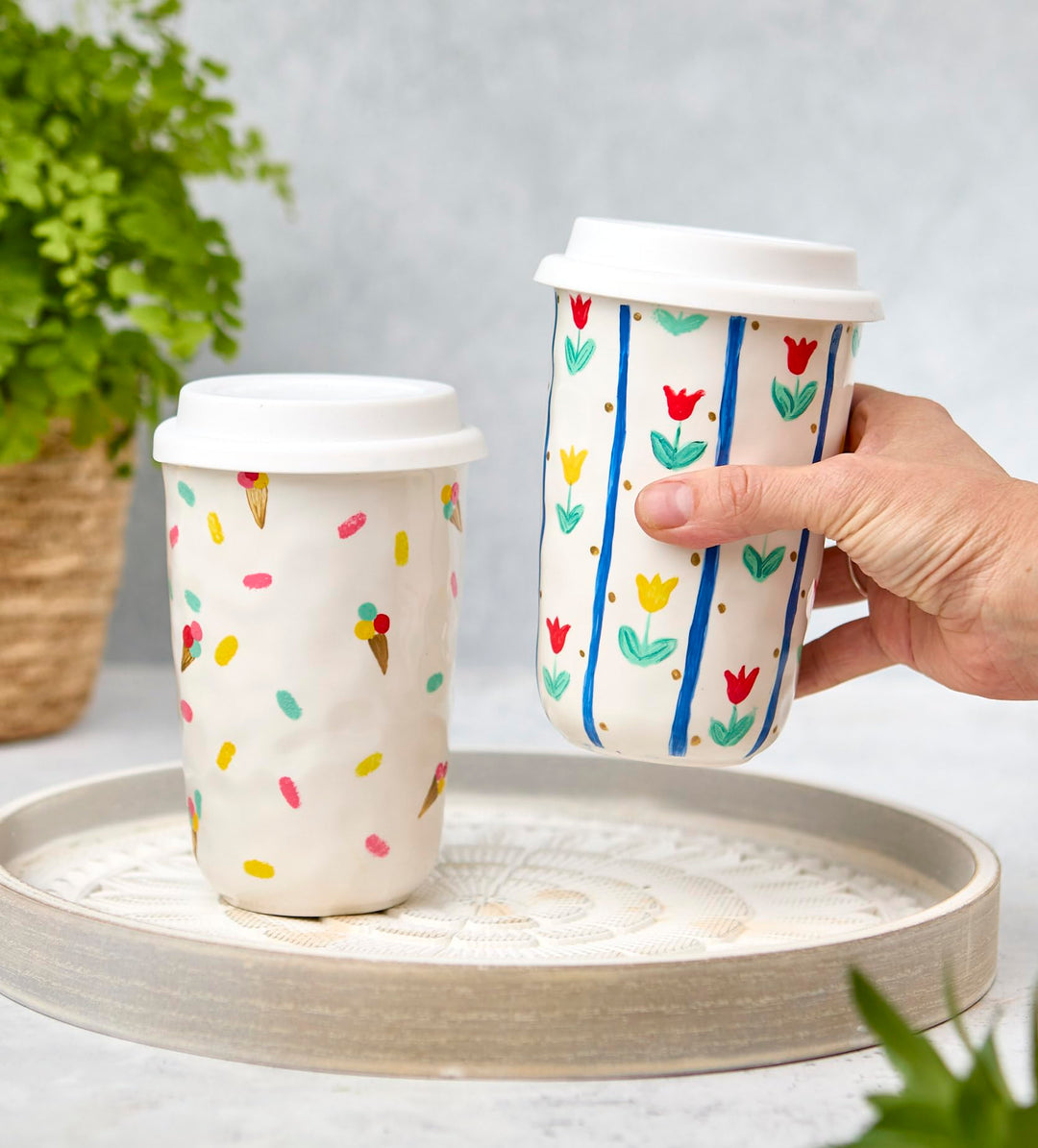 DIY Keramik-Bemalset Reisebecher 2er-Set mit Farben und Pinseln - Bild 7